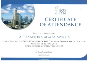 Dr Aleksandra Myrda dyplom/certyfikat