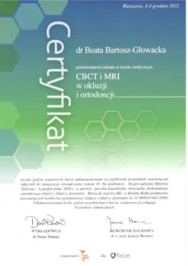 Dr Beata Bartosz-Głowacka dyplom-certyfikat