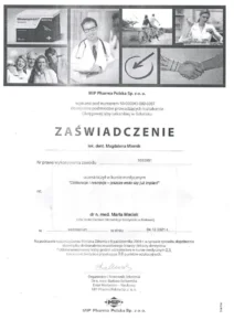 Dr Magdalena Miernik dyplom/certyfikat