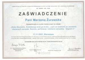 Dr Marzena Żurawska_dyplom/certyfikat