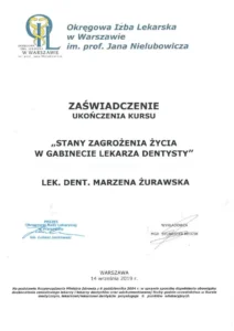 Dr Marzena Żurawska_dyplom/certyfikat